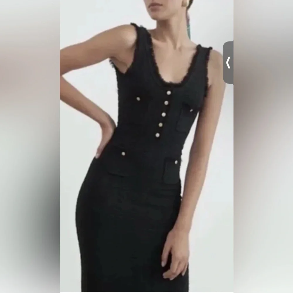 Ronny Kobo Collection Black Sheath Midi Dress gold buttons small - Picture 4 of 4